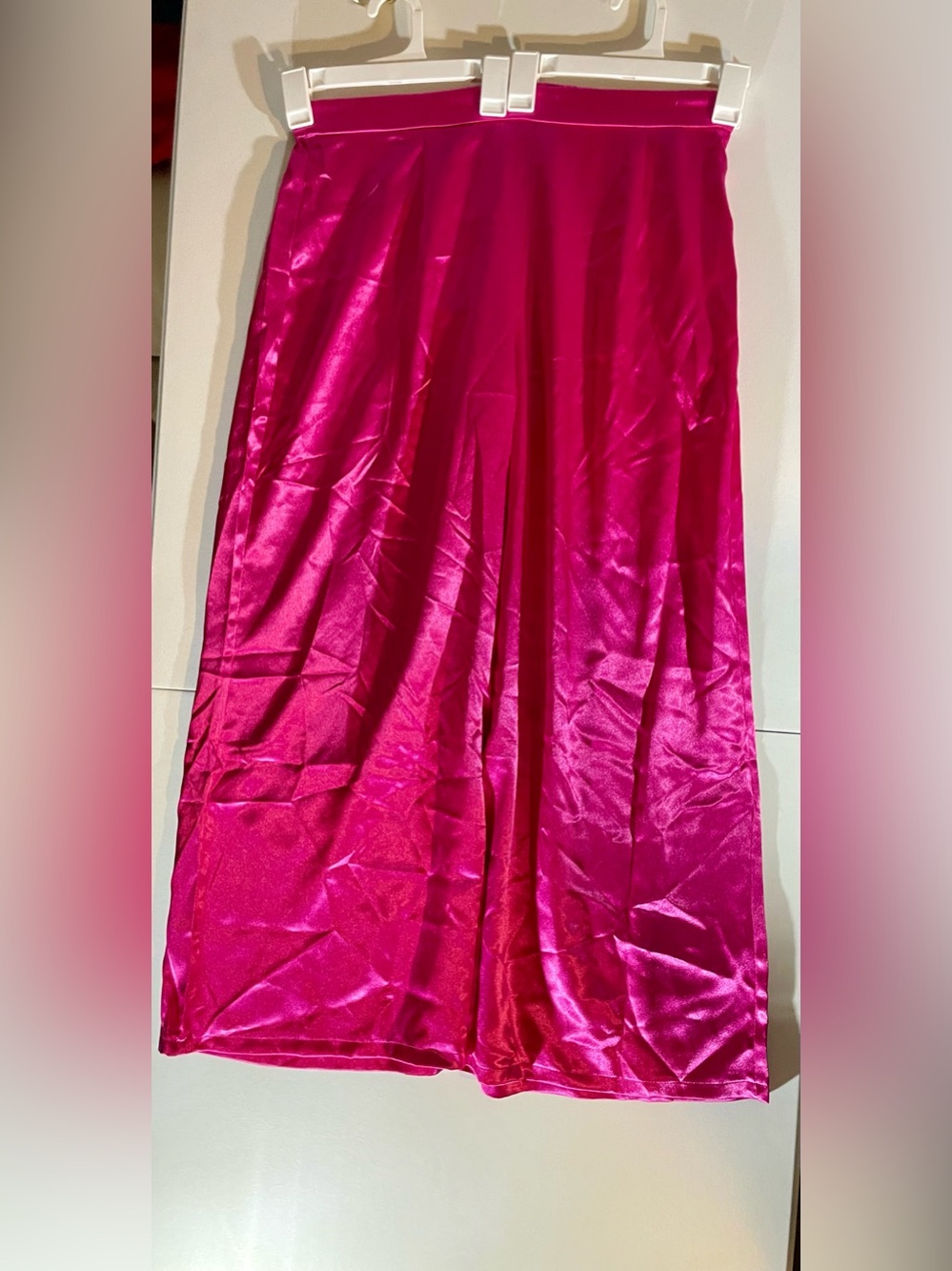 NWT SHEIN Curve Plus High Waist Wide Leg Satin Pants Hot Pink 1XL Ladies